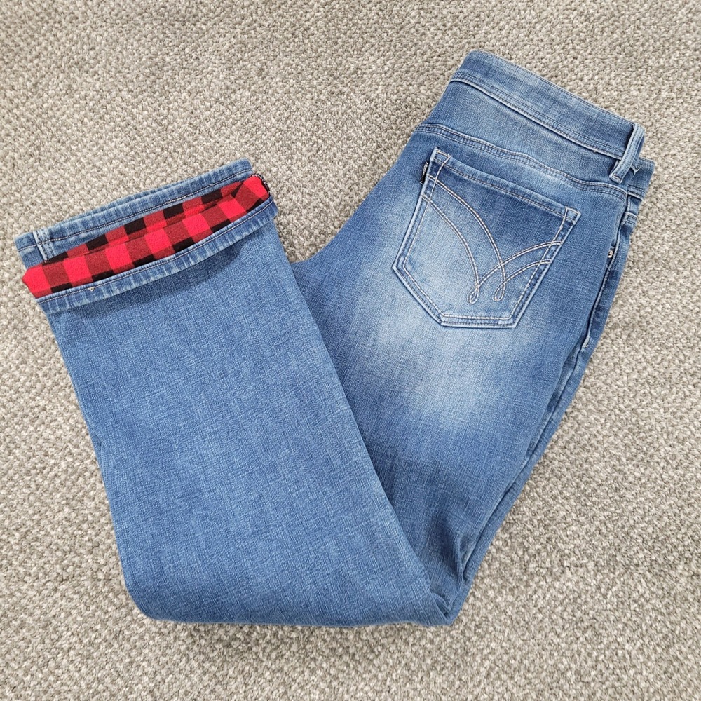 Lincoln Outfitters Comfort Flex Flannel Lined Jeans Blue Plaid Size 14 Straight